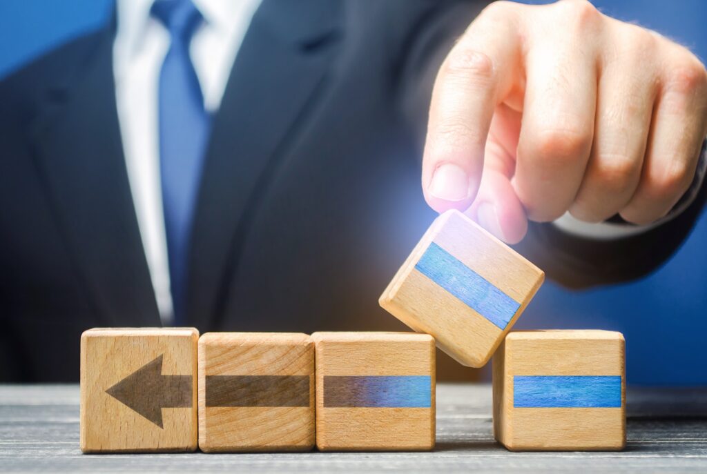 Businessman makes an addition to process to increase its effectiveness. Changes system parameters fo